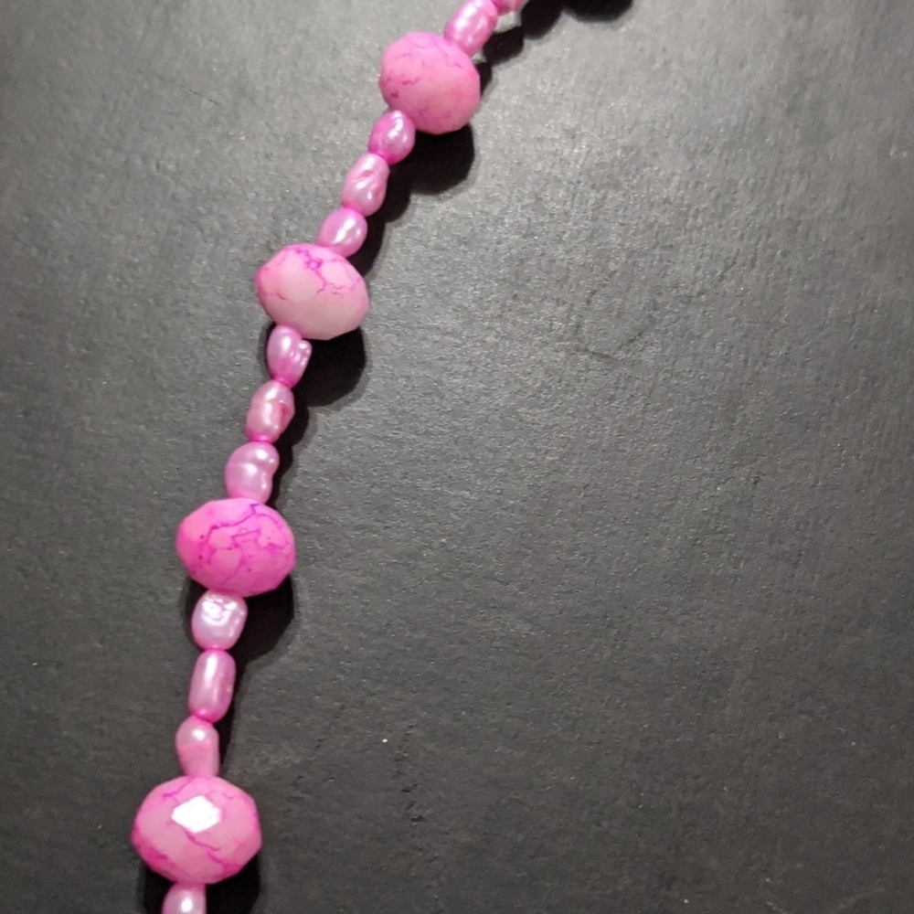 Pink Rice Pearl and Swirl Pink Faceted Crystal Statement Necklace - Picture 3 of 4